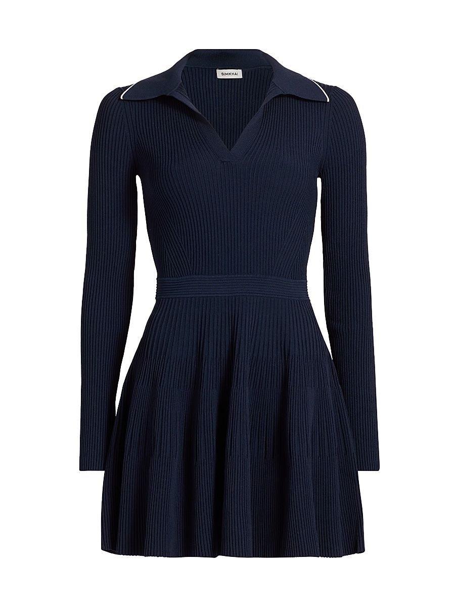 Women's Alcott Rib-Knit Long-Sleeve Minidress - Midnight - Size XL