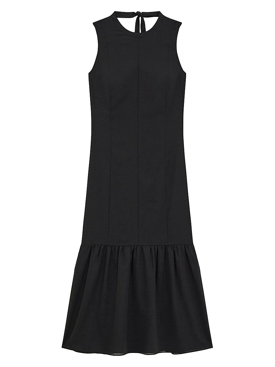 Women's Tiered Tie Neck Midi-Dress - Black - Size 16