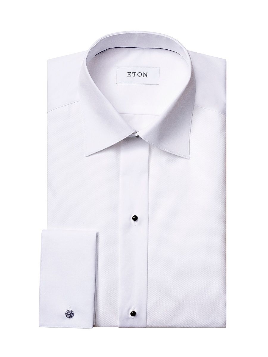Men's Classic-Fit Pique Bib-Front Formal Shirt - White - Size 17.5