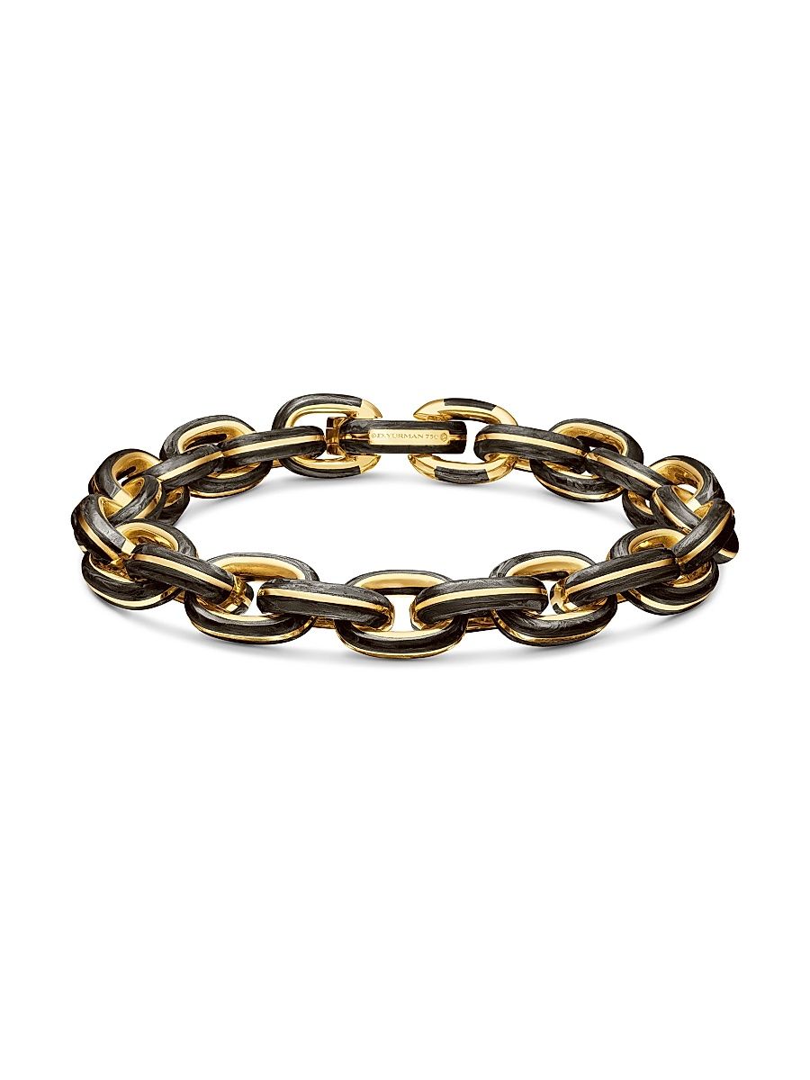 Men's Forged Carbon Link Bracelet in 18K Yellow Gold, 11MM - Forged Carbon - Size Large