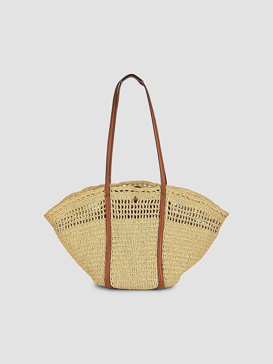Women's Crocheted Raffia Basket Bag - Natural