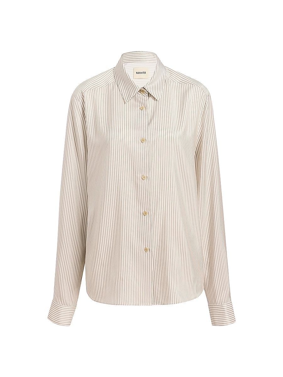 Women's Argo Striped Silk Oversized Shirt - Khaki - Size XL