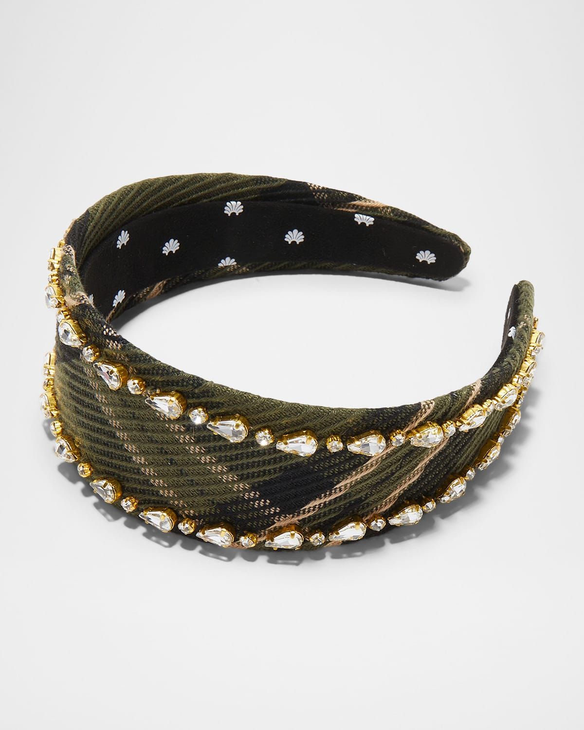 Brigitte Crystal-Embellished Corduroy Plaid Headband