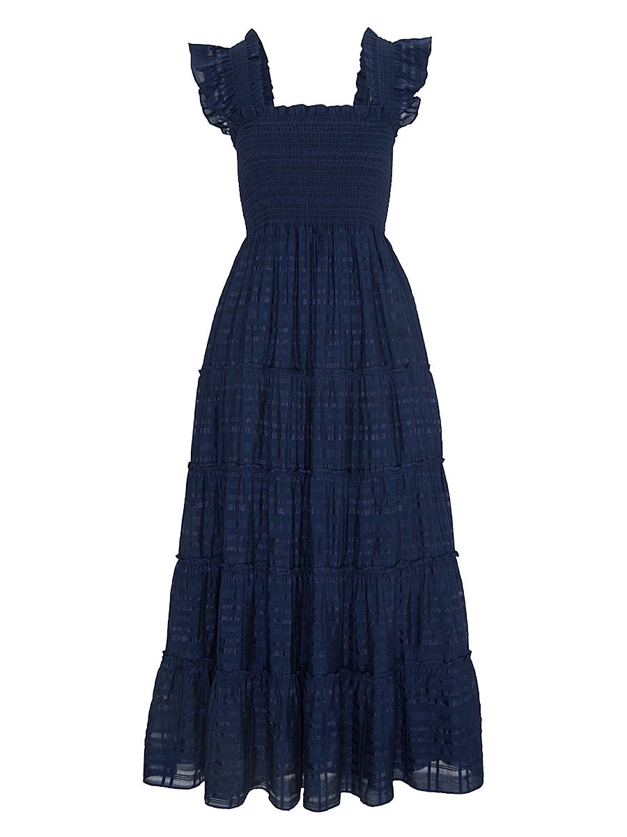 Women's The Ellie Maxi Nap Dress - Navy Sheer Plaid - Size Large