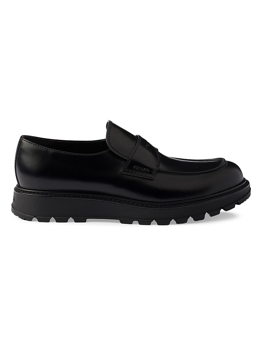 Men's Brushed Leather Loafers - Black - Size 12