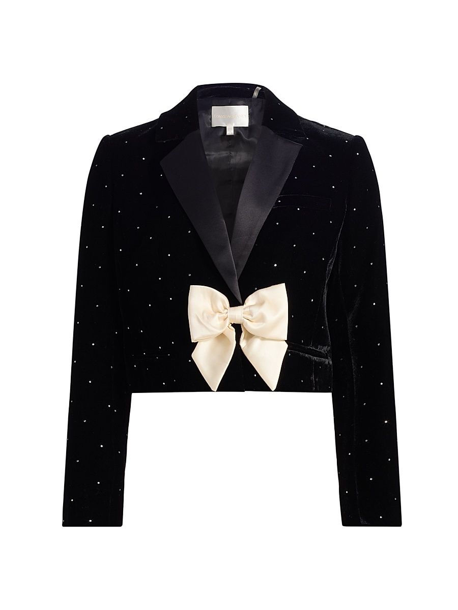 Women's Orlisa Bow-Embellished Velvet Crop Blazer - Black - Size 8