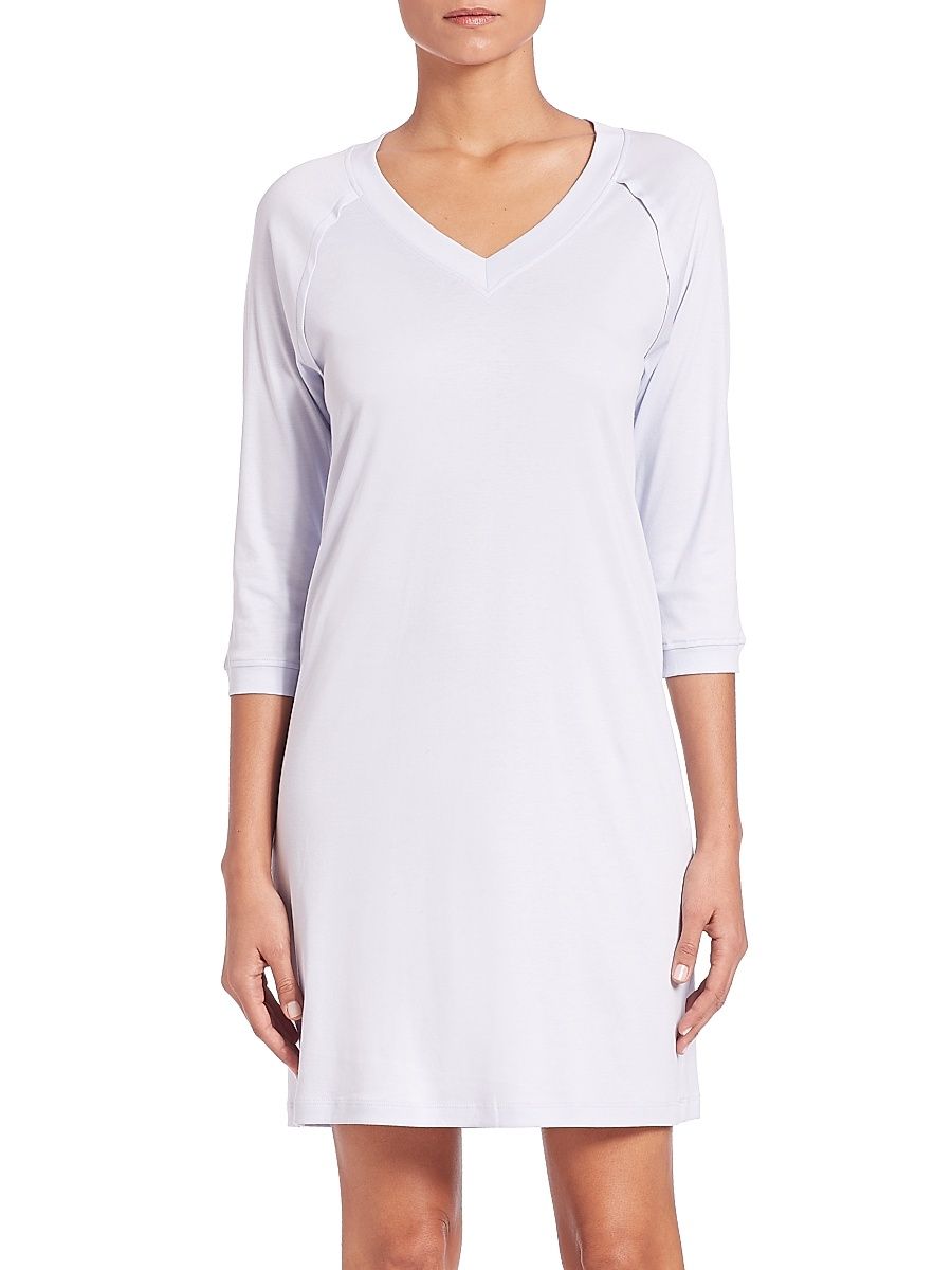 Hanro Women's Pure Essence Three-Quarter Sleeve Gown - Blue Glow - Size XL
