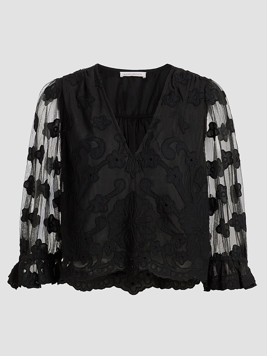 Women's Esmeralda Embroidered Blouse - Black Embroidery - Size XL