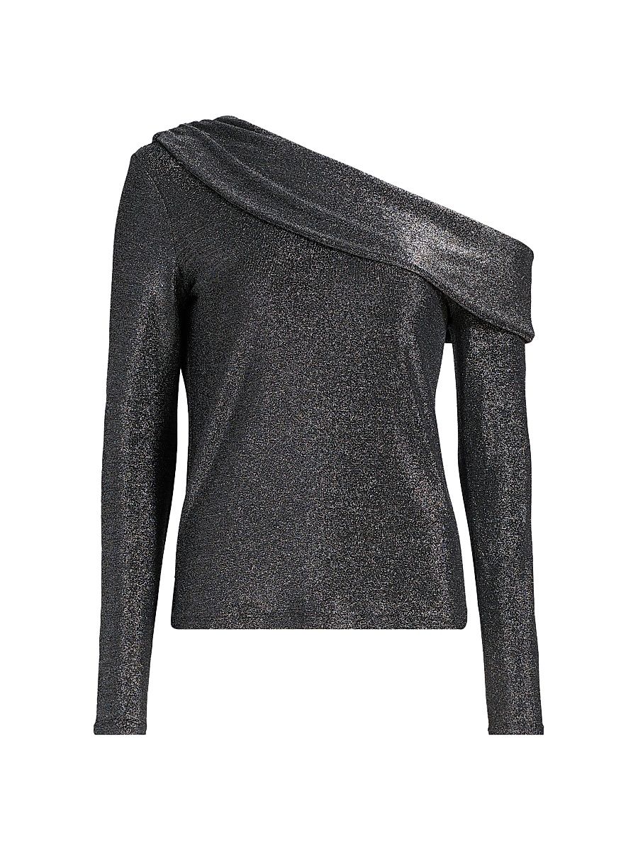 Women's Carrie Shimmer One-Shoulder Long-SleeveTop - Silver Knit - Size XL