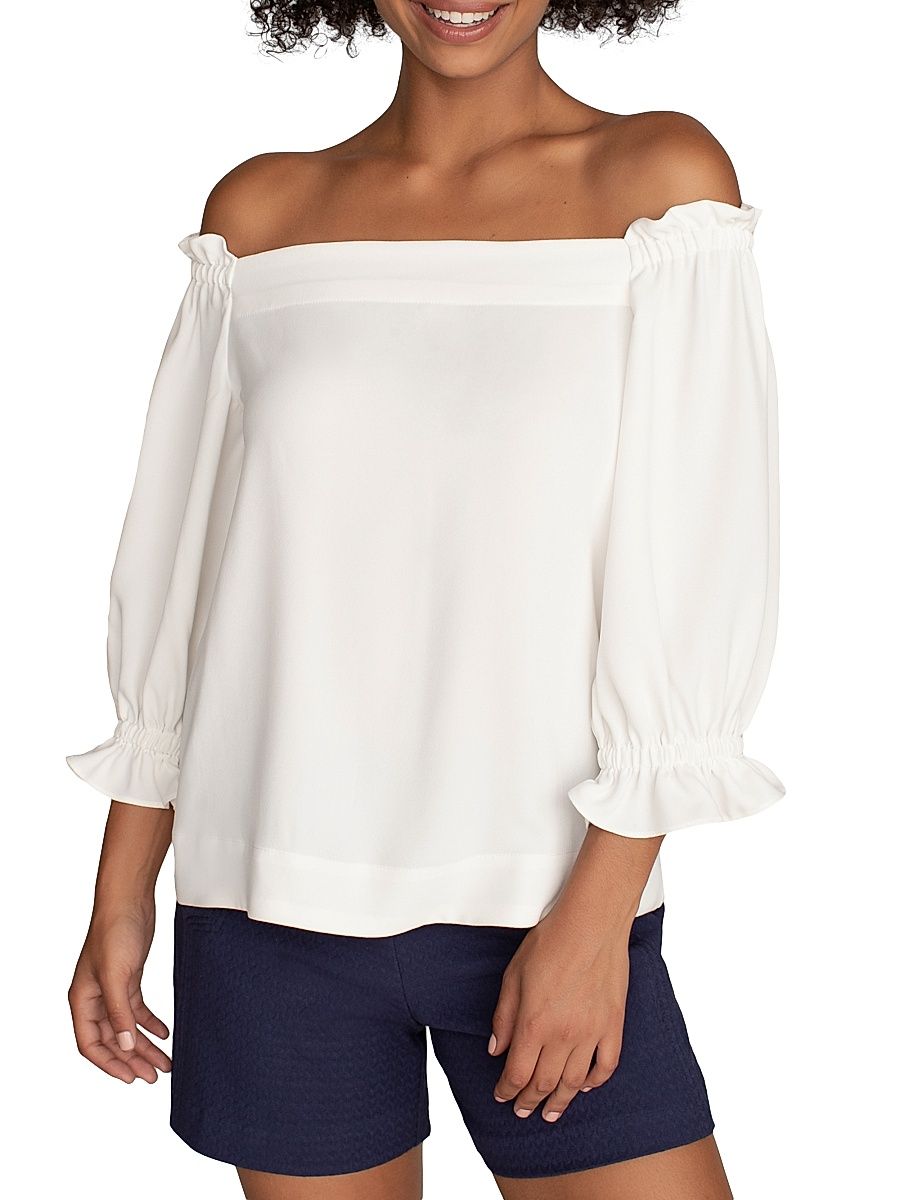 Women's Equinox Ruffled Chiffon Top - White Wash - Size XL