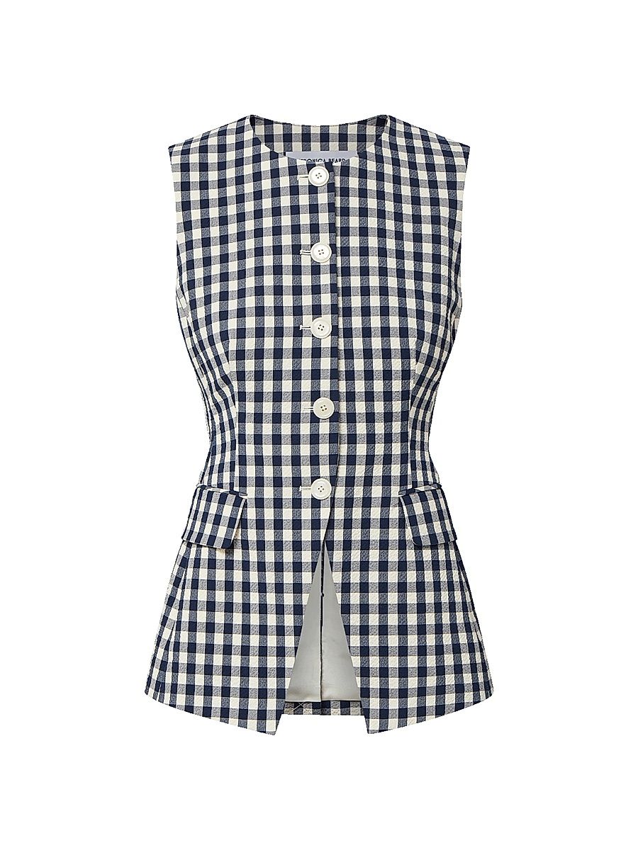 Women's Lois Gingham Longline Vest - Navy Dove - Size 16