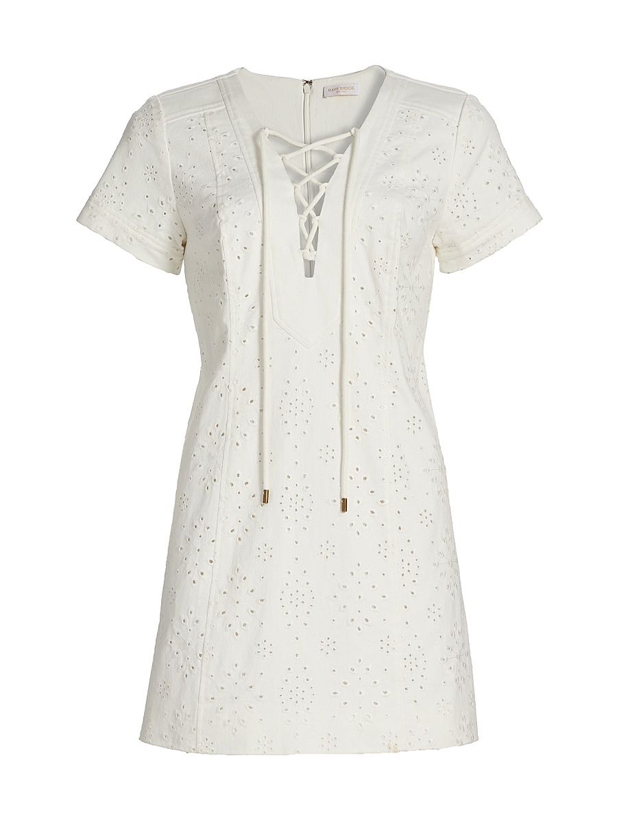 Women's Ines Broderie Anglaise Lace-Up Minidress - White Eyelet - Size 14
