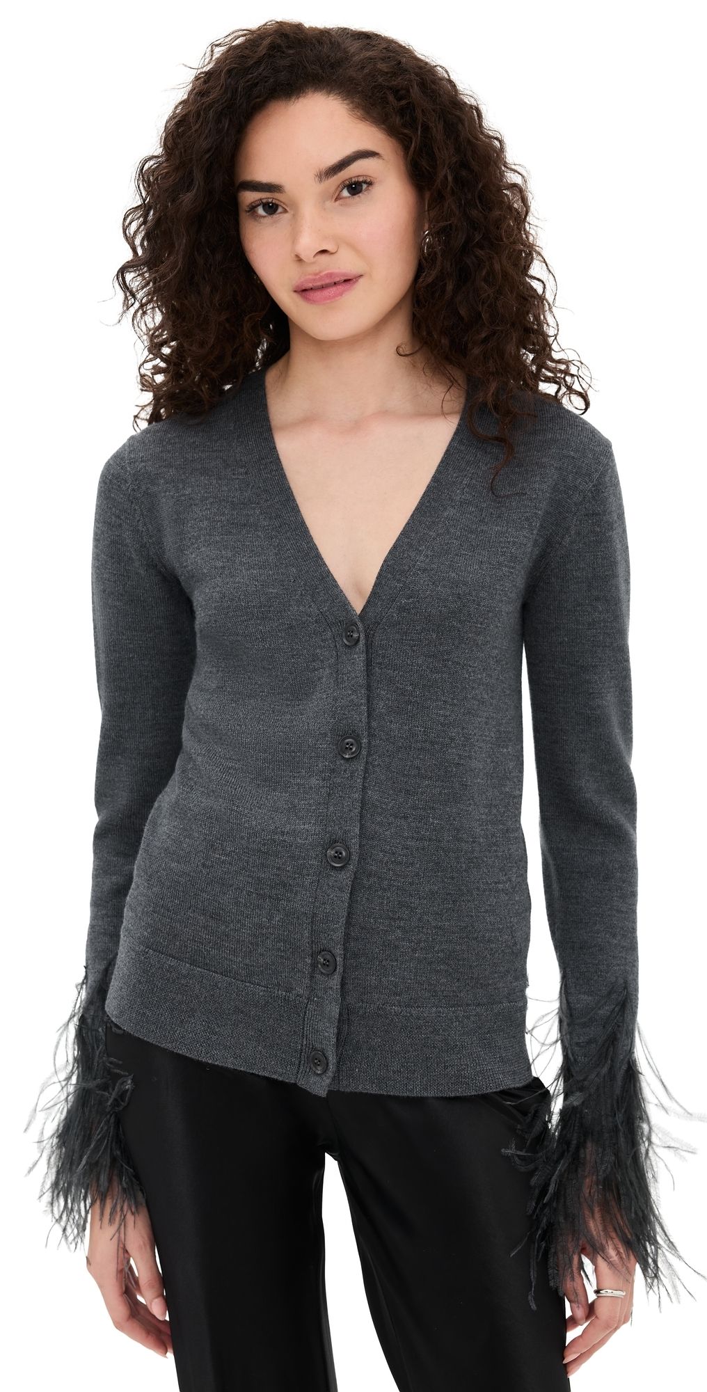 Tanya Taylor Charlotte Feather Cardigan dark heather gray L