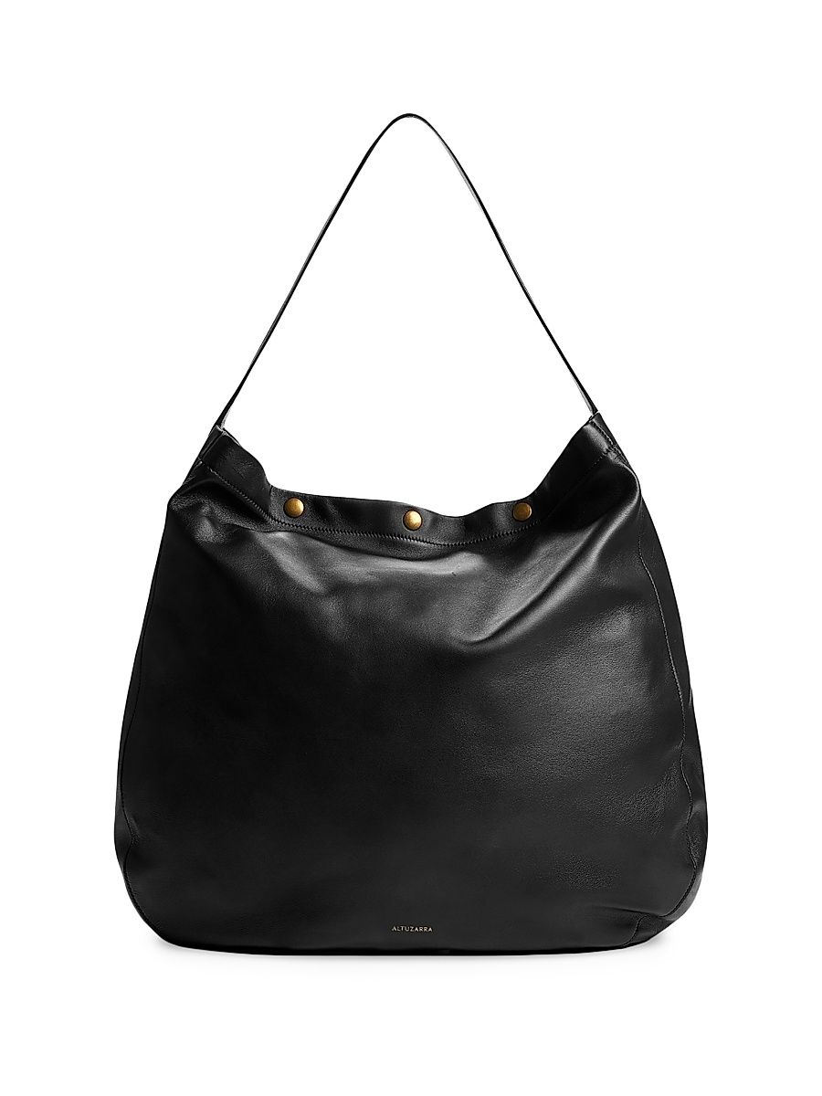 Women's Extra-Large Leather Hobo Bag - Black