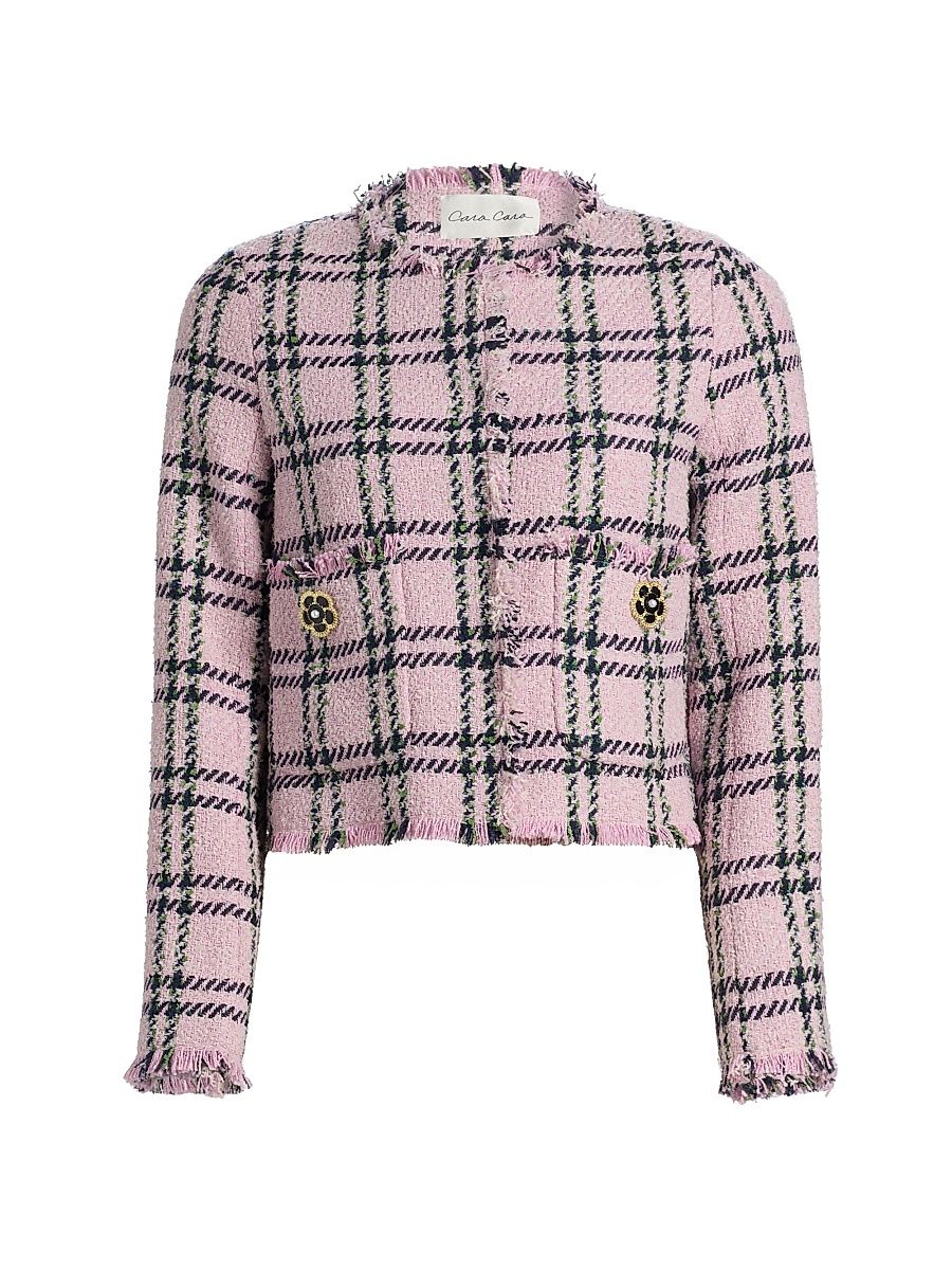 Women's Waylin Plaid Jacket - Pink Green Boucle Plaid - Size XL
