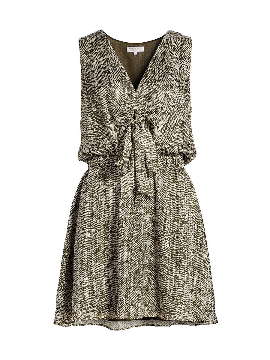 Women's Itzel Printed Silk-Blend V-Neck Minidress - Olive Baja Dot - Size Small