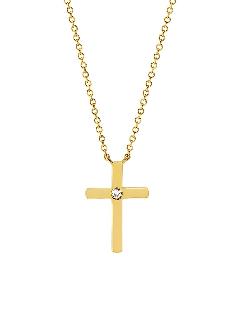 Women's 14K Yellow Gold & 0.03 TCW Diamond Cross Pendant Necklace - Yellow Gold