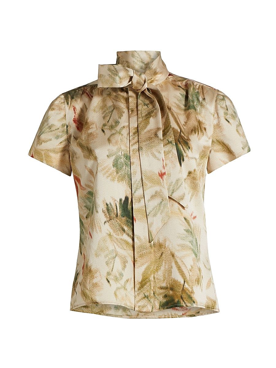 Women's Febe Tie-Neck Printed Top - Sun Kissed Green Fluorite - Size 10