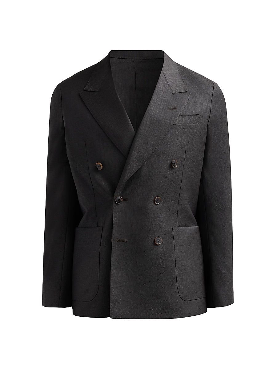 Men's Peak Lapel Wool Double-Breasted Blazer - Dark Brown - Size 40
