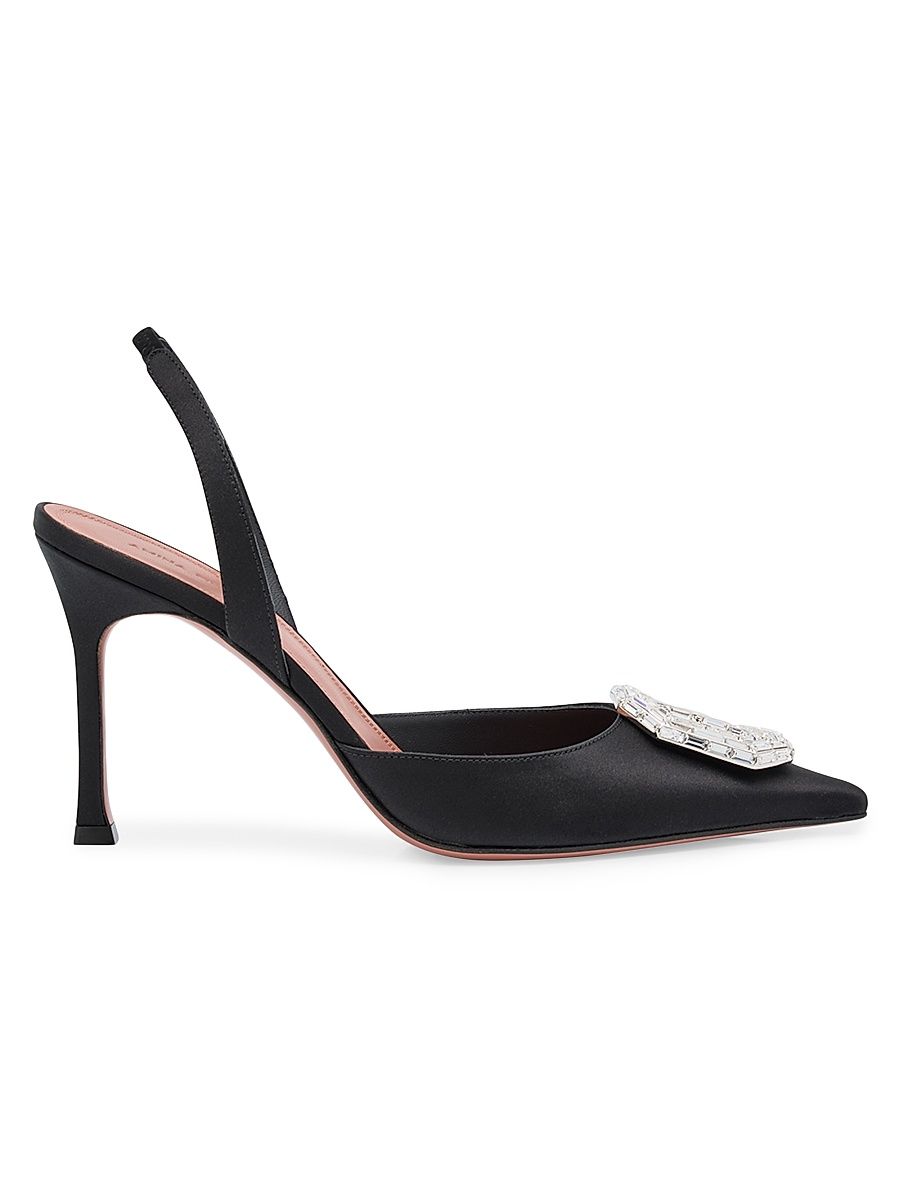 Women's Camelia Crystal-Ornament Satin Slingback Pumps - Black - Size 10.5