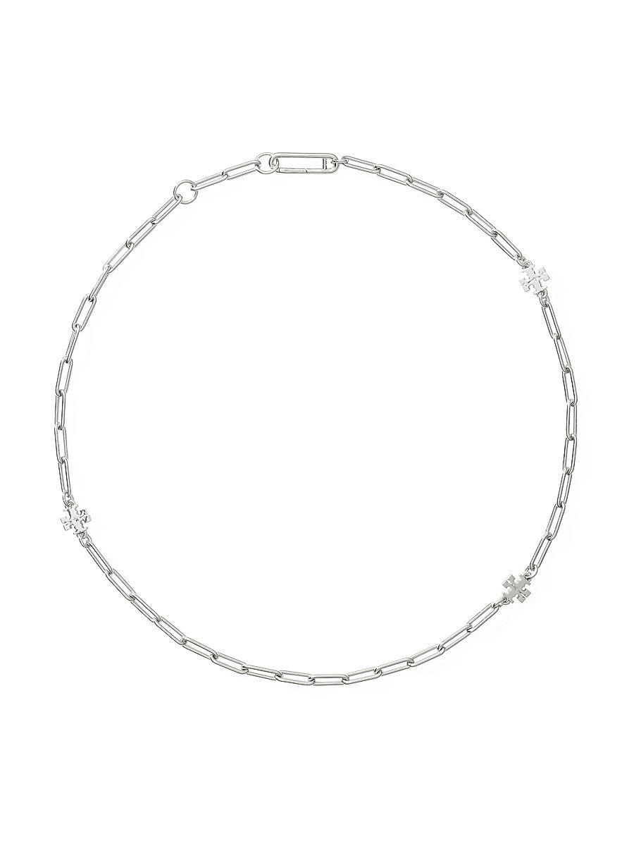 Women's Good Luck 18K-Gold-Plated Or Silvertone Logo Chain Necklace - Tory Silver