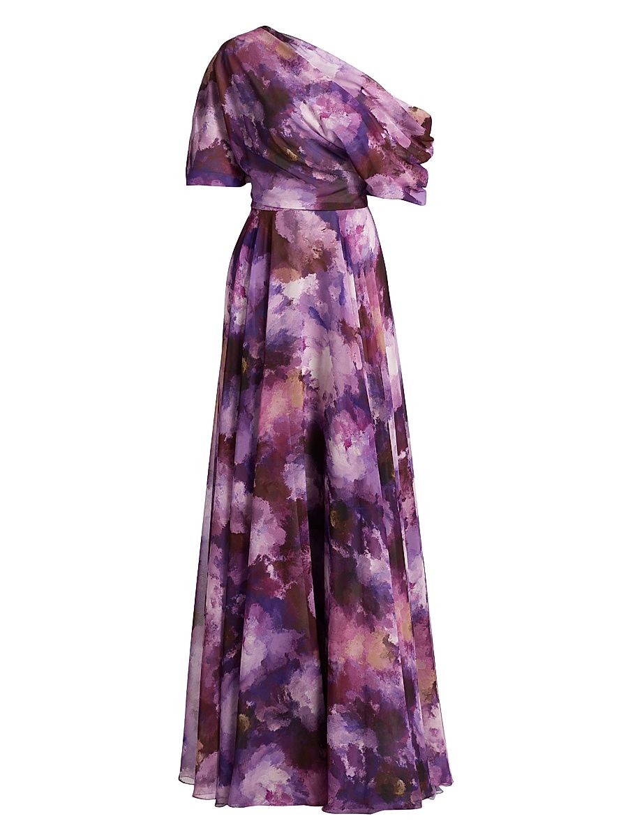 Women's Floral-Print Chiffon Gown - Lilac Multi - Size 10