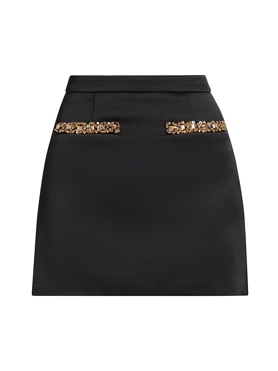 Women's Satin Embellished Miniskirt - Black - Size 4