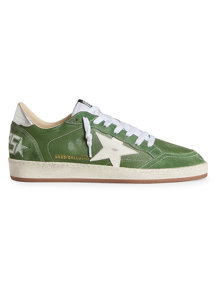 Men's Ballstar Leather Low-Top Sneakers - Green White Silver - Size 13