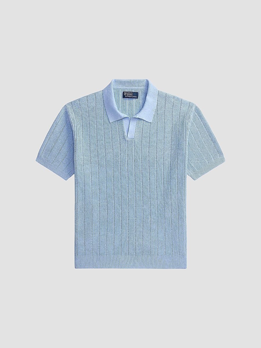 Polo Ralph Lauren Men's Linen Rib-Knit Short-Sleeve Polo Sweater - Office Blue - Size XXL