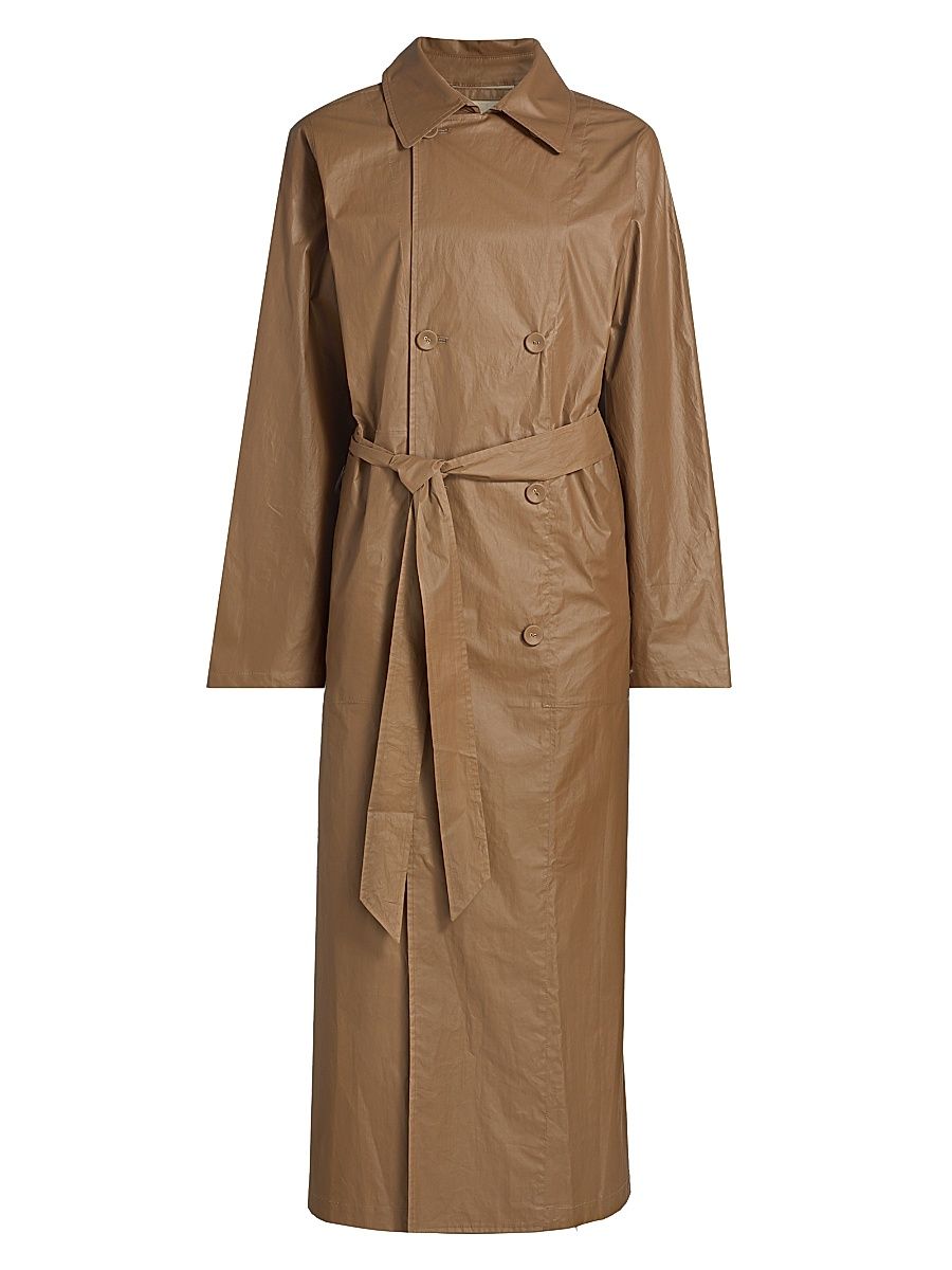 Women's Back And Forth Double-Breasted Belted Long Coat - Ermine - Size Large