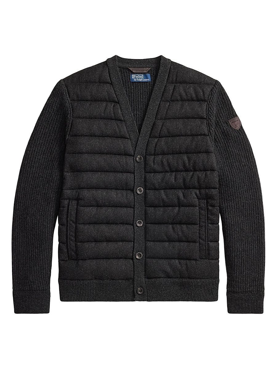 Men's Quilted Cotton V-Neck Cardigan - Onyx - Size XXL