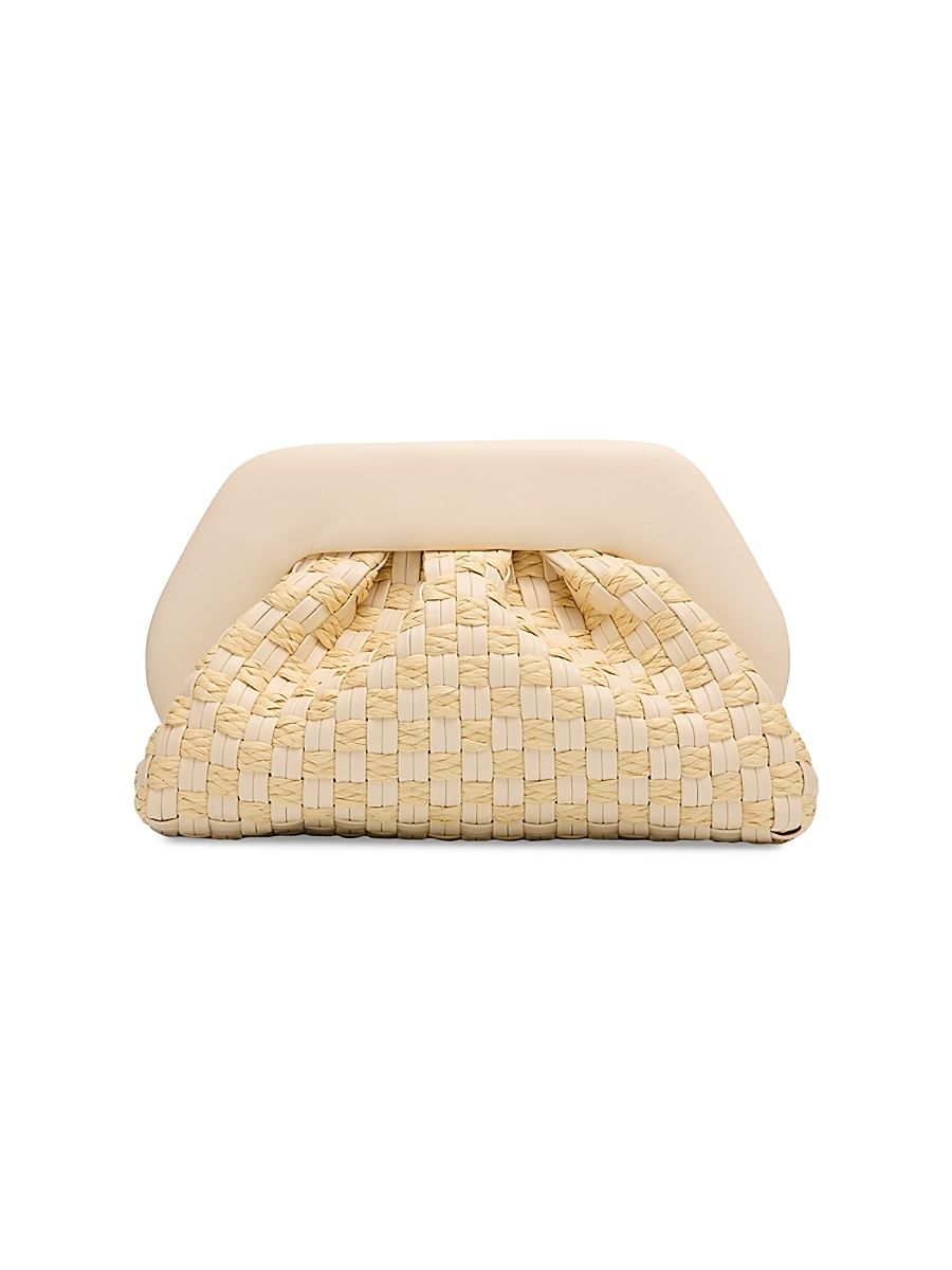 Women's Tia Mixed-Media Woven Clutch Bag - Beige