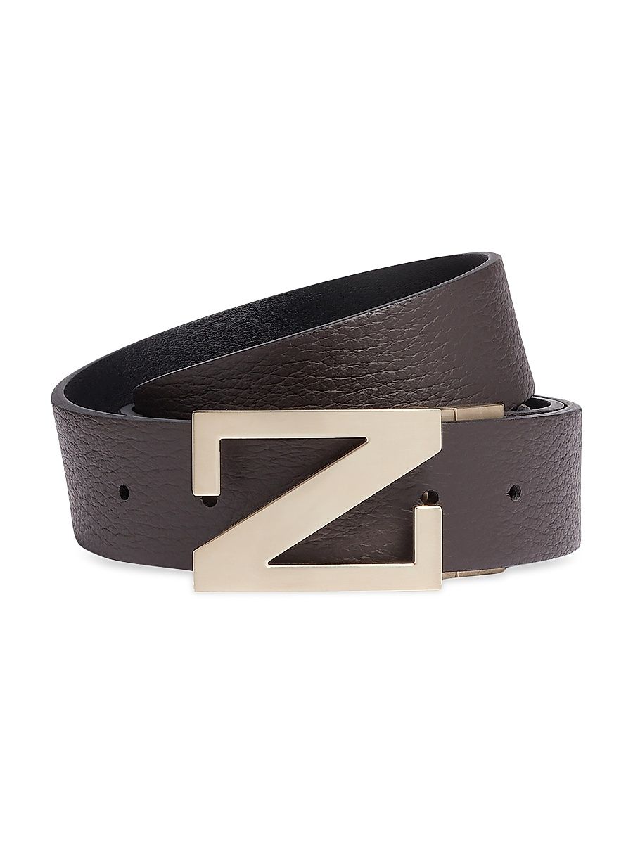 Men's Grained Leather Reversible Belt - Dark Brown - Size 44