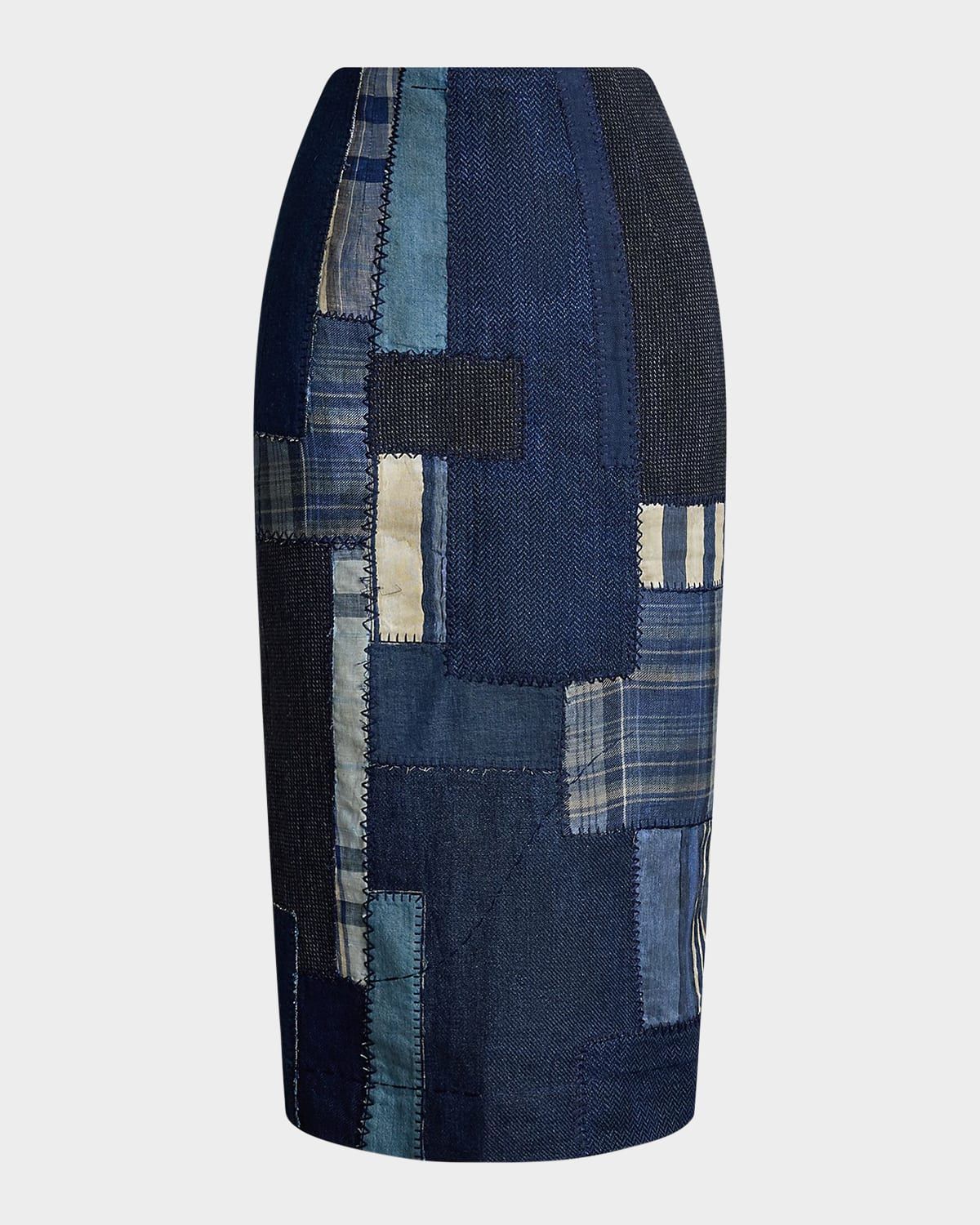 Mae Mutli Patchwork Striped Pencil Skirt