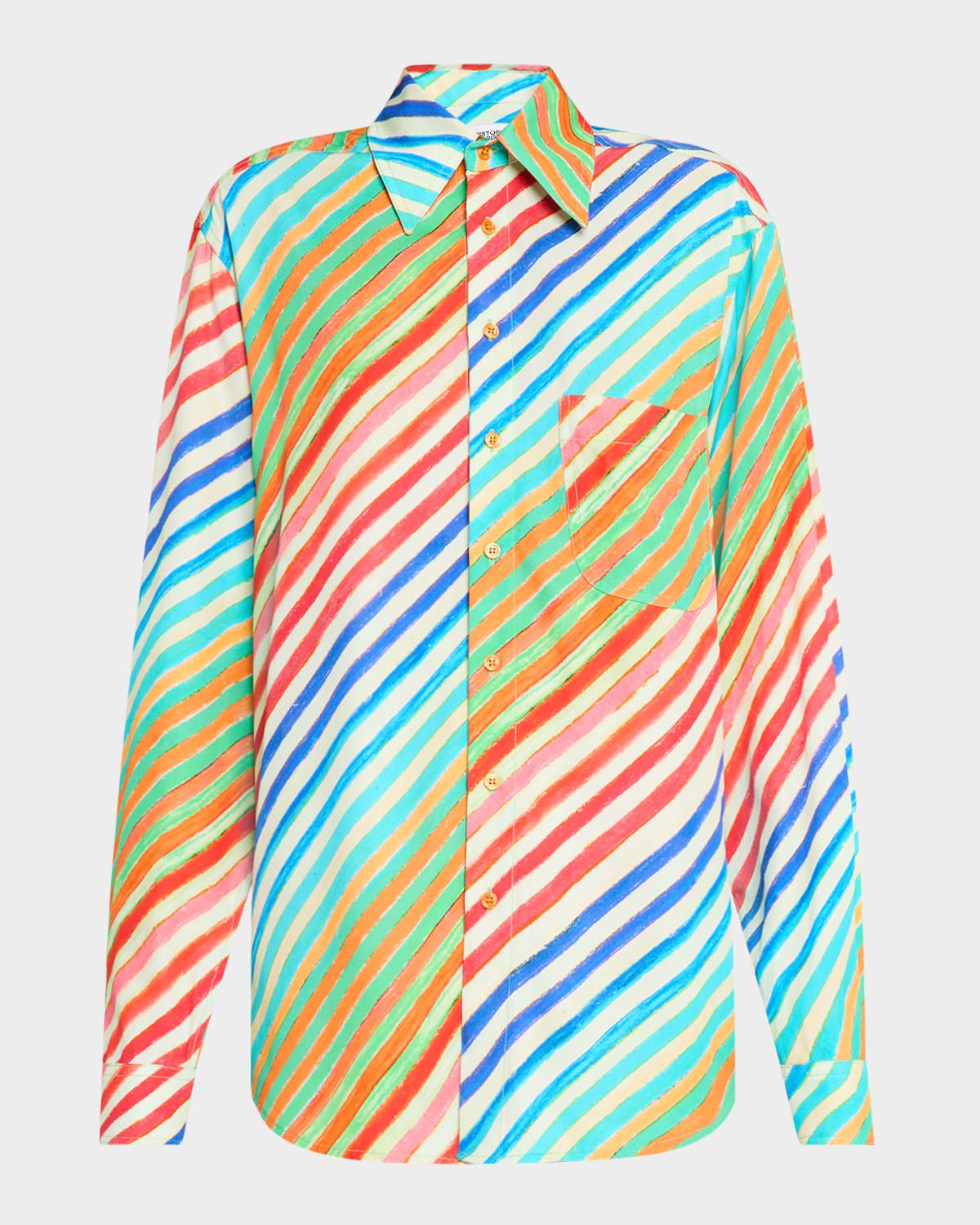 Striped Bias Button-Down Shirt