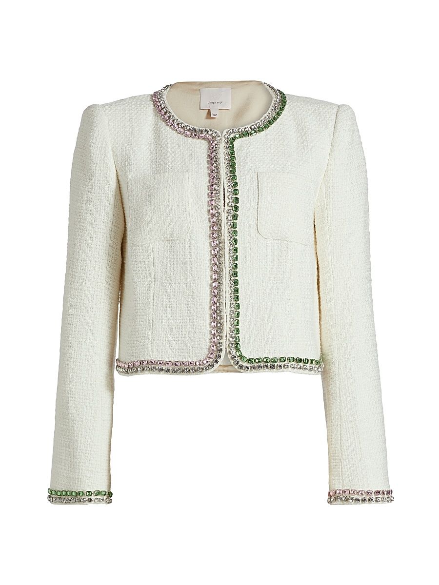 Women's Verity Embellished Collarless Jacket - Gardenia - Size 6