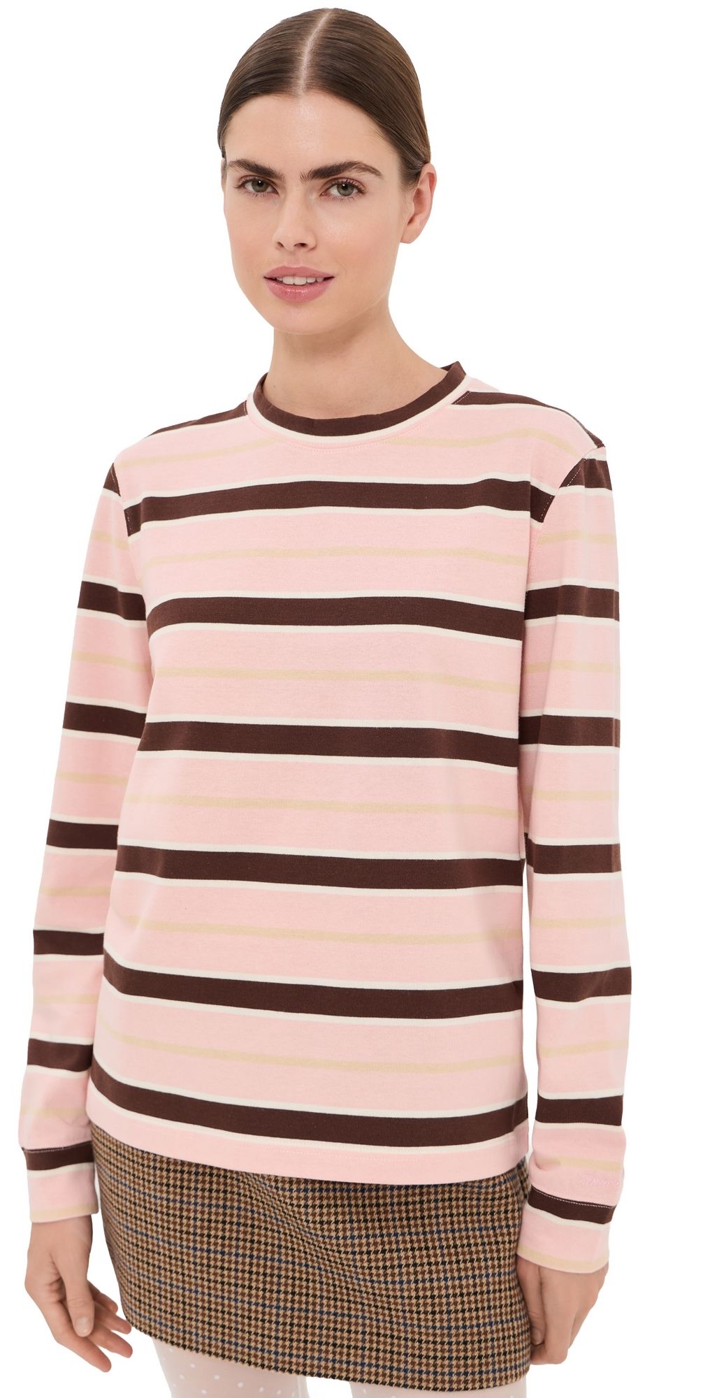 Tanner Fletcher Flynn Striped Long Sleeve Tee Pink/Brown Stripe L