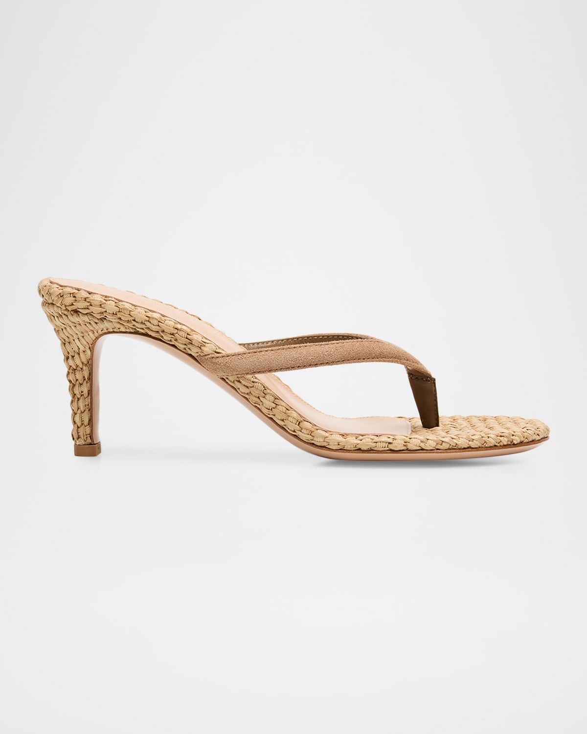 70mm Calypso Suede and Raffia Heeled Thong Sandals