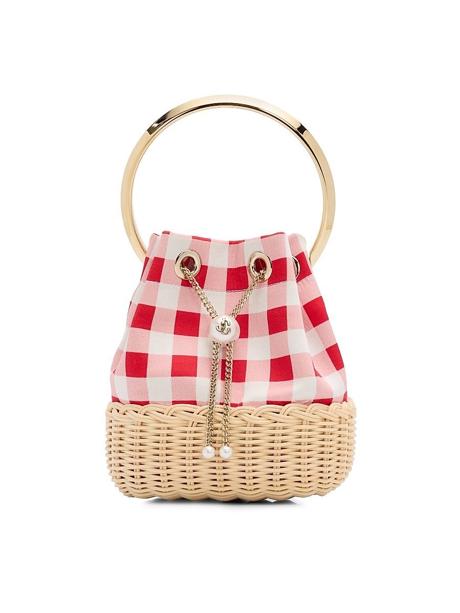 Women's Riviera Capsule Bon Bon Gingham & Wicker Bucket Bag - Ruby Red Mix