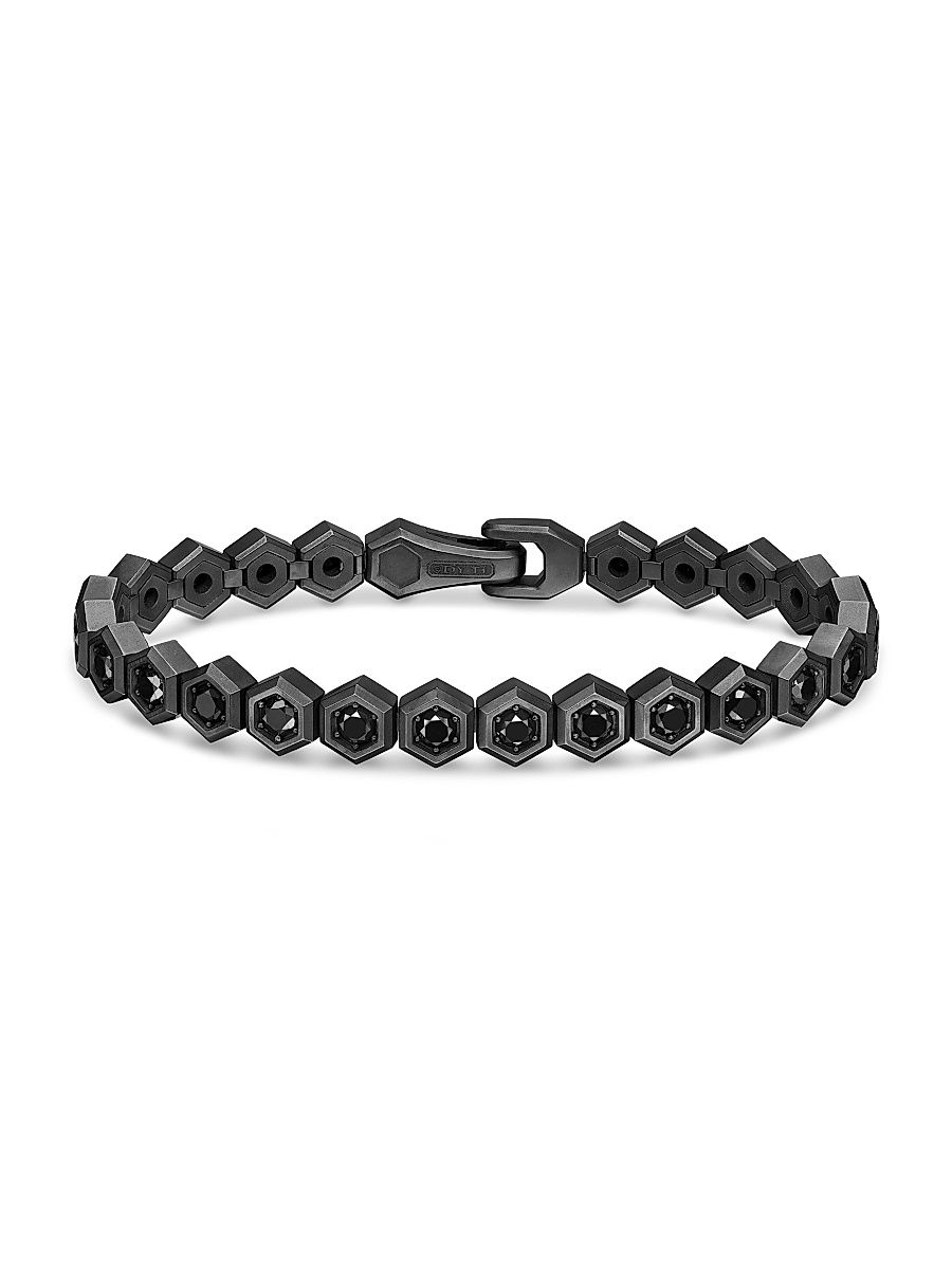 Men's Hex Pavé Tennis Bracelet in Black Titanium - Black Diamond - Size Medium