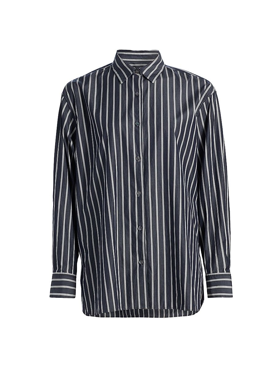 Women's Yorke Stripe Cotton Shirt - Charcoal Stripe - Size XL