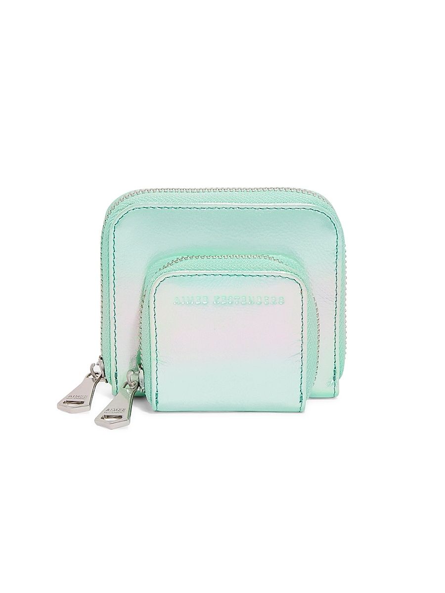 Women's Bowery Leather Double Zip Around Wallet - Mint Iridescent