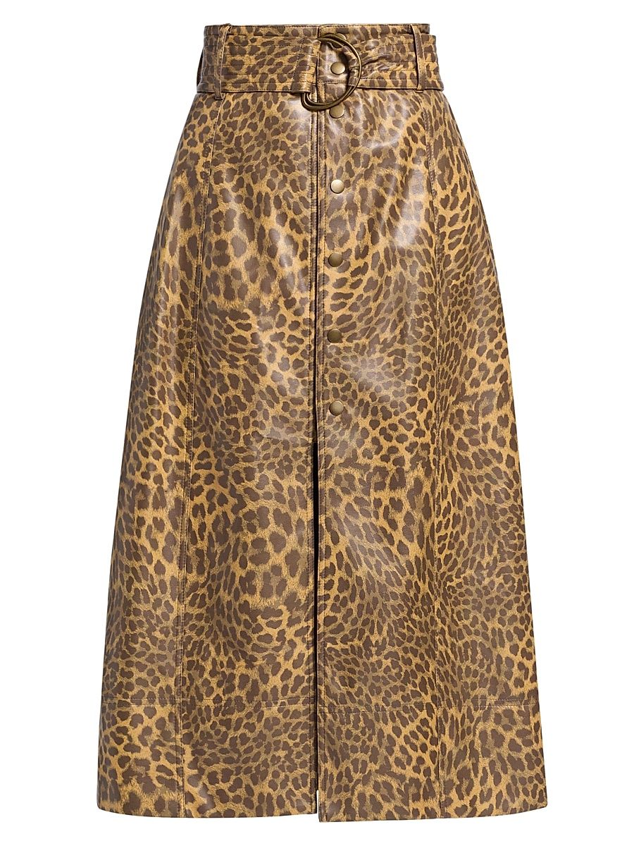 Women's Chelsea Leopard Faux-Leather Midi-Skirt - Leopard - Size 10