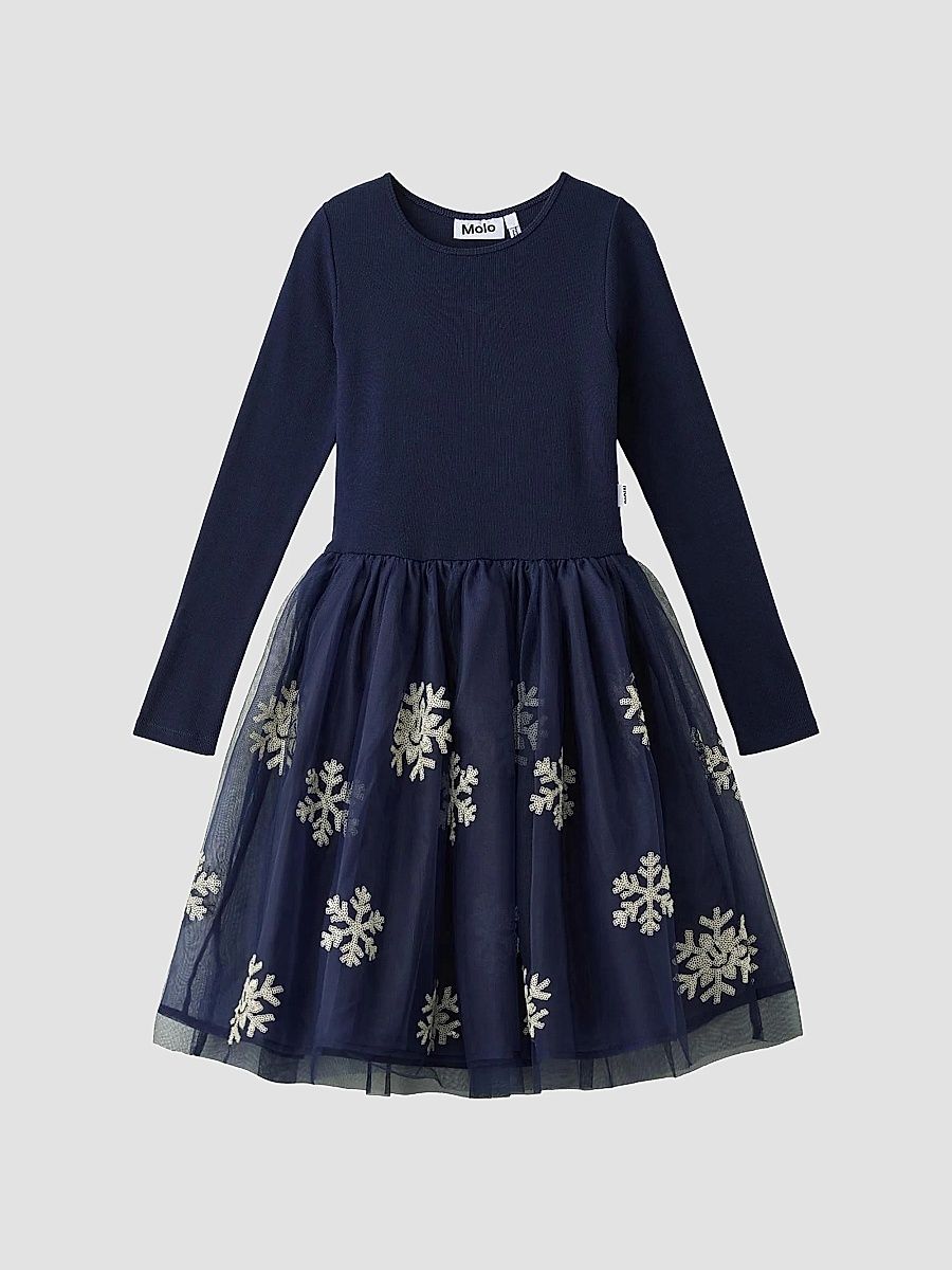 Little Girl's & Girl's Cyrus Ribbed Sequined Snowflake Dress - Snowflakes - Size 7