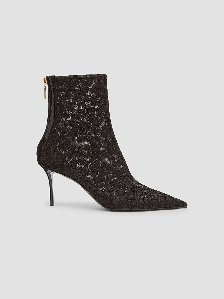 Women's Lace Stiletto-Heel Ankle Boots - Nero - Size 11