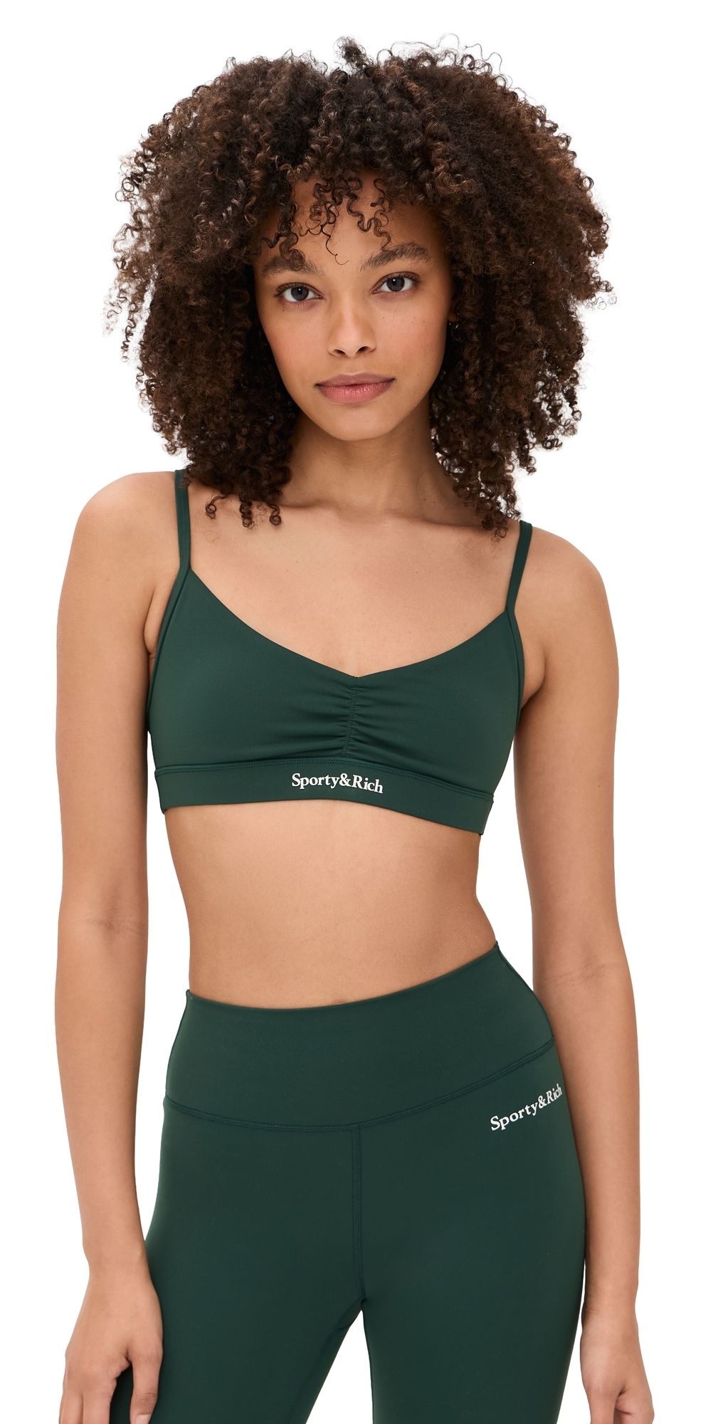 Sporty & Rich Serif Logo Mini Sports Bra Forest S