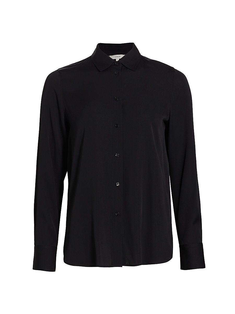 Women's Silk-Blend Slim-Fit Blouse - Black - Size XXS