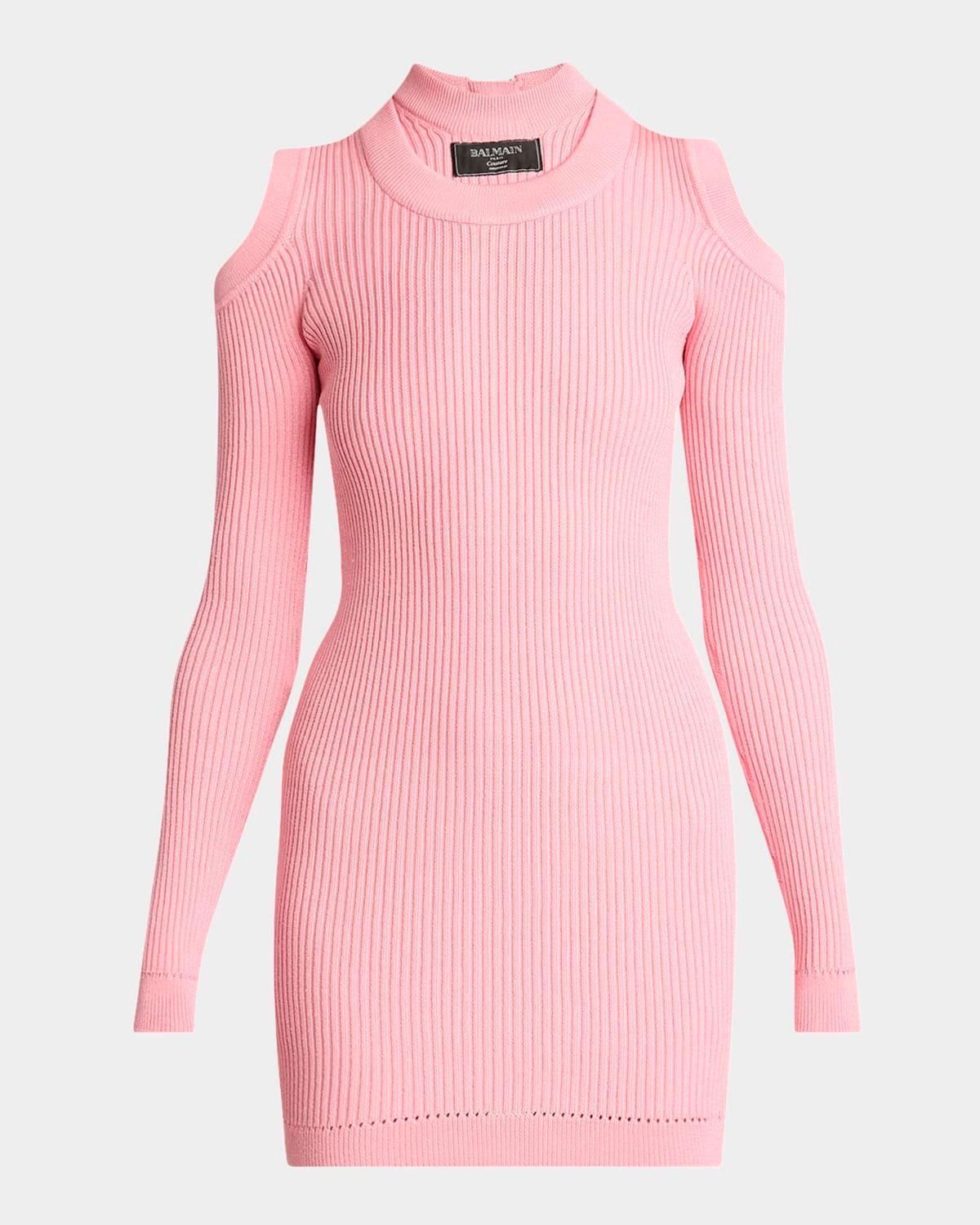 Double-Collar Cold-Shoulder Rib Mini Dress