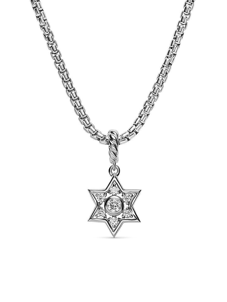 Women's Petite Star of David Pendant in Sterling Silver with Diamonds, 12MM - Diamond