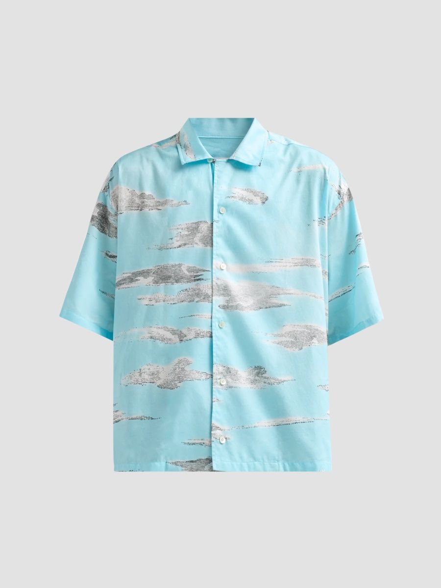Moschino Men's Clouds Print Cotton Poplin Shirt - Multi Light Blue - Size XXL
